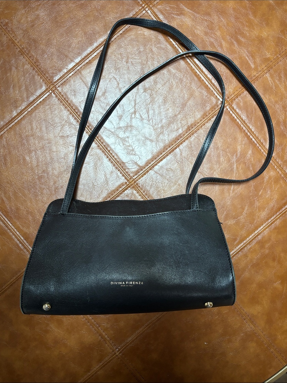 Divina Firenze Black Leather Shoulder Bag with Double Straps